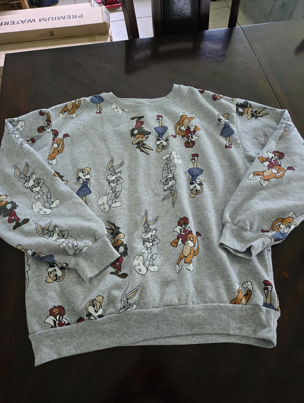 Gray Cartoon-Print Women's Sweatshirt - Casual Pullover Size L 11-13